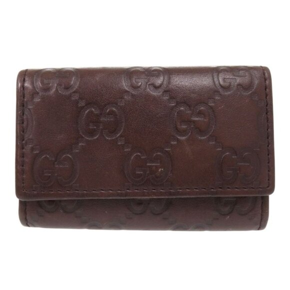 Guccissima GG Pattern Leather Dark Brown Gold 6 Rows Key Case Key Holder Dark